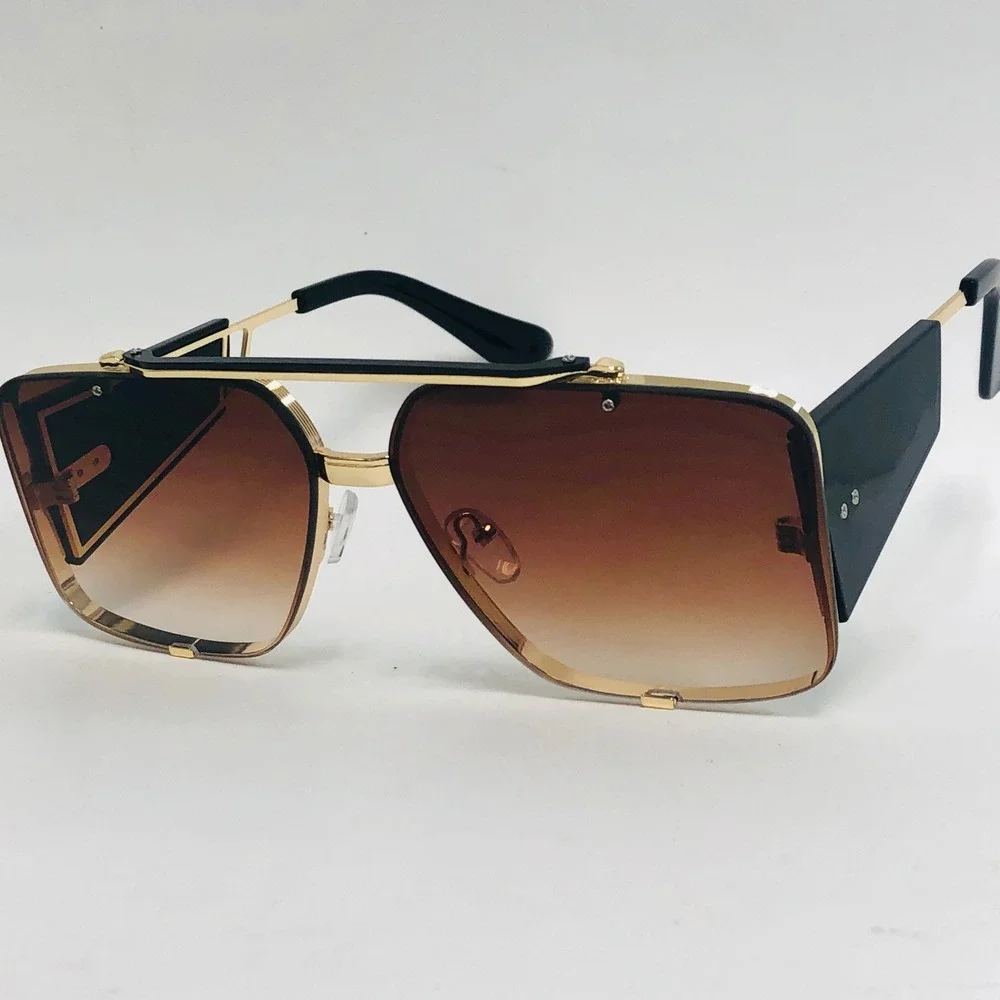 Oversized Square Sunglasses Women Gold Frame Gradient Brown‎ Lenses Fashion